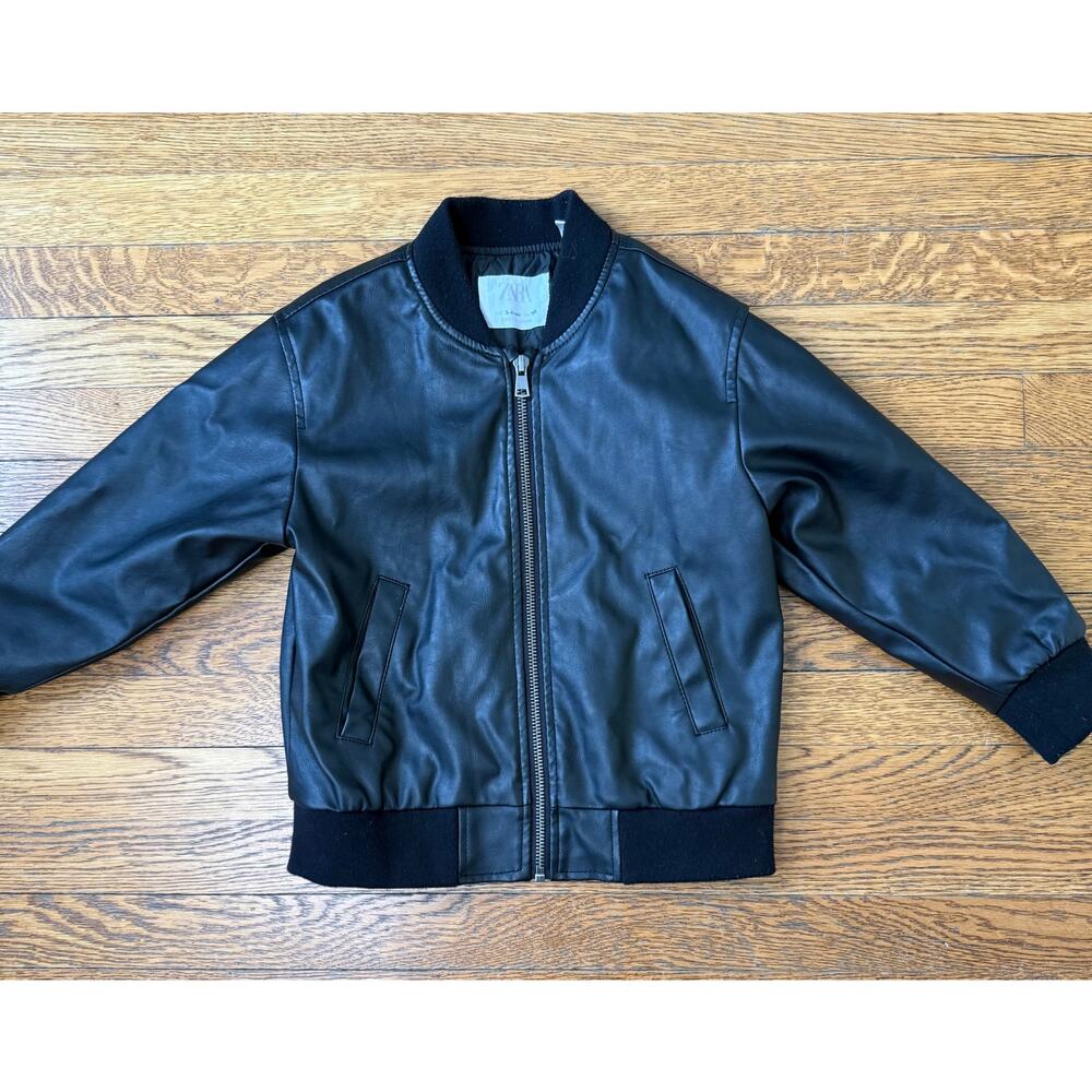 Zara Kids Black Faux Leather Jacket Size 3-4